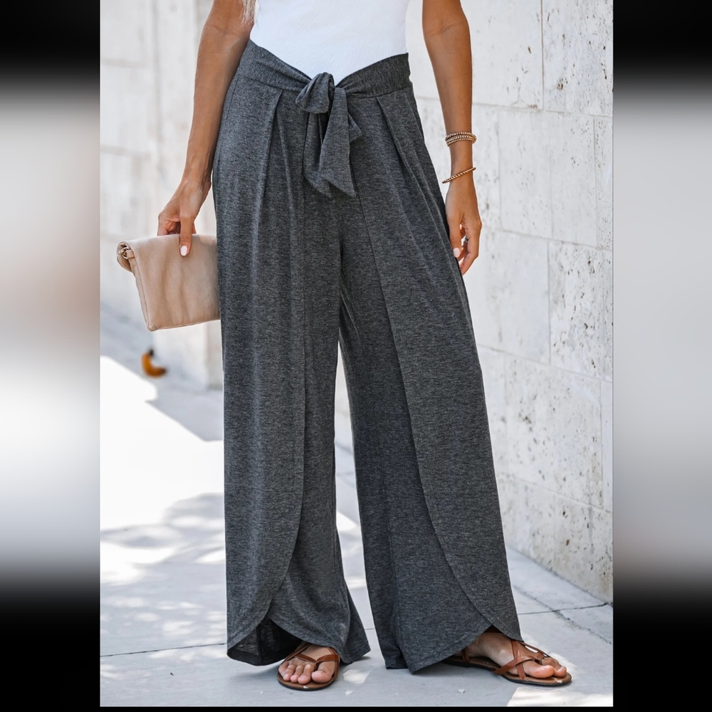 Knotted sash belt wide leg pants